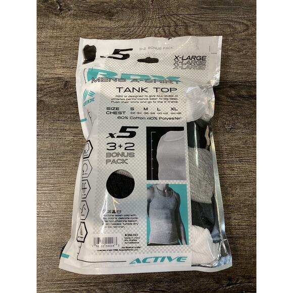 New RBX Men’s Tank Top Cotton Blend Under T Shirts 5 Pack White Multi Sz XL - Picture 2 of 4